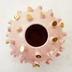 ND Dolfi Vaso Sferico Tronchetti In Ceramica Dorata E Rosa><noscript><img width=