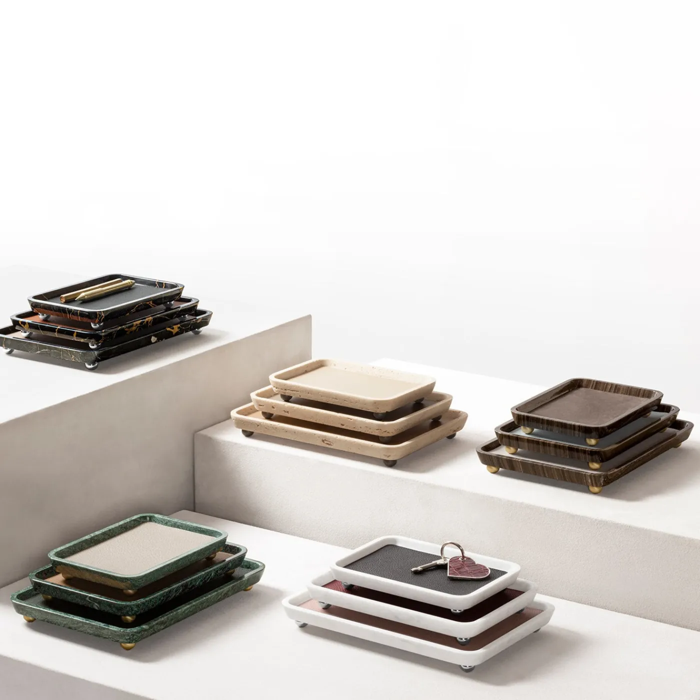 Giobagnara Vassoietti rettangolari in pelle e marmo Monza #1> Svuotatasche