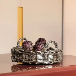 Caspal Vassoio decorativo rotondo in metallo placcato intrecciato><noscript><img width=