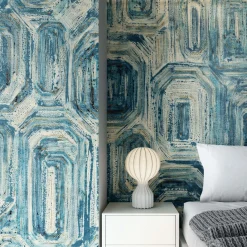 Giardini Wallcoverings Victoria's Artwork Rivestimento murale bianco e blu><noscript><img width=