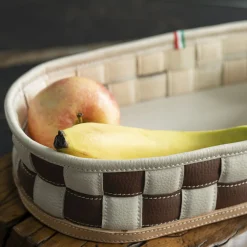 Marricreo Videopoche ovale annodata in ecopelle marrone e crema Procida> Svuotatasche